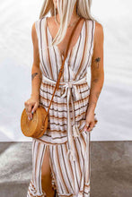 Load image into Gallery viewer, Striped Tie Waist Slit Sleeveless Dress