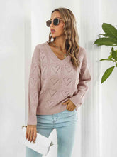 Load image into Gallery viewer, Openwork V-Neck Sweater