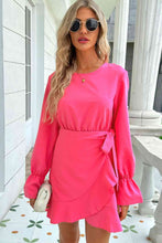 Load image into Gallery viewer, Round Neck Flounce Sleeve Ruffle Hem Mini Dress