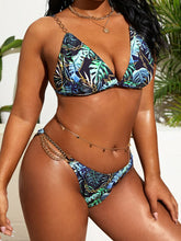 Load image into Gallery viewer, Plus Size Botanical Print Chain Deep V Bikini Set