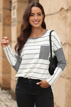Load image into Gallery viewer, Pocketed Striped Round Neck T-Shirt