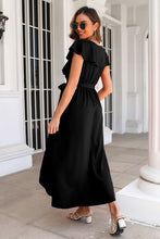 Load image into Gallery viewer, Ruffled Surplice Tie Waist Slit Midi Dress