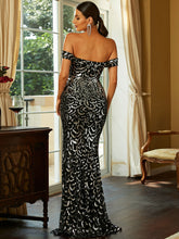 Load image into Gallery viewer, Sequin Off-Shoulder Split Dress