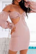 Load image into Gallery viewer, Bow Detail Cutout Smocked Off-Shoulder Dress