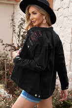Load image into Gallery viewer, Distressed Button-Up Denim Jacket with Pockets