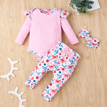 Load image into Gallery viewer, Baby Girl Bodysuit and Floral Paperbag Pants Set with Bow