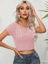 Load image into Gallery viewer, Cable-Knit Round Neck Short Sleeve Knit Top