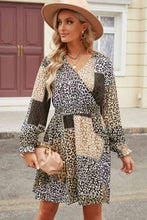 Load image into Gallery viewer, Leopard Surplice Neck Flounce Sleeve Dress