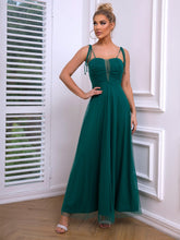 Load image into Gallery viewer, Tie Shoulder Ruched Mesh Overlay Maxi Dress