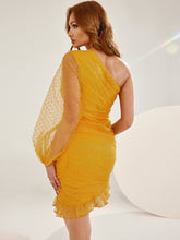 Load image into Gallery viewer, Swiss Dot Cutout One-Shoulder Ruffle Hem Dress