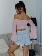 Load image into Gallery viewer, Polka Dot Off-Shoulder Flare Sleeve Cropped Top