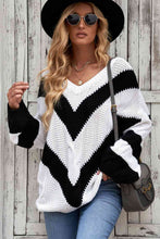 Load image into Gallery viewer, Woven Right Chevron Cable-Knit V-Neck Tunic Sweater