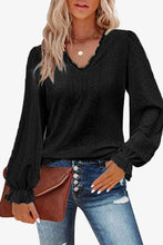 Load image into Gallery viewer, Eyelet V-Neck Flounce Sleeve Blouse