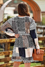 Load image into Gallery viewer, Plus Size Round Neck Leopard Print Long Sleeve Mini Dress