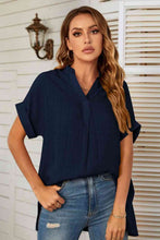 Load image into Gallery viewer, Notched Neck Slit Cuffed Blouse