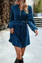 Load image into Gallery viewer, Notched Tie Waist Dropped Shoulder Mini Dress