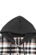 Load image into Gallery viewer, Plaid Drawstring Button Front Hooded Jacket