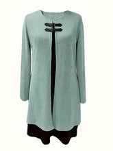 Load image into Gallery viewer, Contrast Ribbed Round Neck Long Sleeve Dress