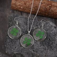 Load image into Gallery viewer, Lucky Clover Alloy Acrylic Earrings and Necklace Jewelry Set