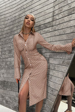 Load image into Gallery viewer, Printed Button Down Slit Cuff Shirt Dress