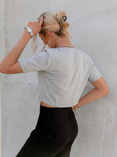 Load image into Gallery viewer, Tie Front Padded Shoulder Cropped T-Shirt