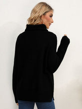 Load image into Gallery viewer, Slit Turtleneck Dropped Shoulder Sweater