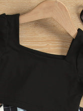 Load image into Gallery viewer, Girls Square Neck Cropped Tee and Argyle Pants Set