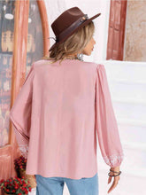 Load image into Gallery viewer, Floral Tie Neck Balloon Sleeve Blouse