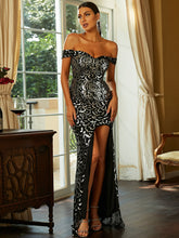 Load image into Gallery viewer, Sequin Off-Shoulder Split Dress