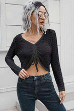 Load image into Gallery viewer, Drawstring V-Neck Long Sleeve Knit Top