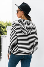 Load image into Gallery viewer, Striped Half-Button Dropped Shoulder Hoodie