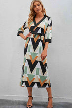 Load image into Gallery viewer, Printed Three-Quarter Sleeve Tied Midi Dress