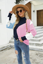 Load image into Gallery viewer, Color Block Mock Neck Ribbed Trim Sweater
