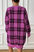 Load image into Gallery viewer, Plaid V-Neck Long Sleeve Sweater Dress