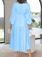 Load image into Gallery viewer, Deep V-Neck Balloon Sleeve Plain Maxi Dress