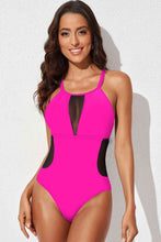 Load image into Gallery viewer, Spliced Mesh Halter Neck One-Piece Swimsuit