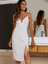 Load image into Gallery viewer, Polka Dot Front Slit Spaghetti Strap Dress
