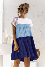 Load image into Gallery viewer, Color Block Round Neck Ruffle Hem Dress
