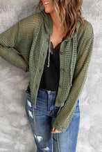 Load image into Gallery viewer, Button-Up Drawstring Detail Openwork Hooded Cardigan