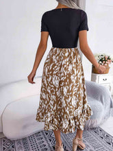 Load image into Gallery viewer, Printed Round Neck Ruffle Hem Dress