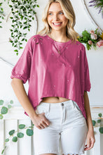 Load image into Gallery viewer, Distressed Asymmetric Hem Cropped Tee Shirt
