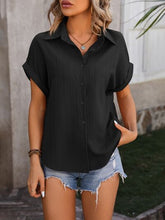 Load image into Gallery viewer, Textured Button Up Cap Sleeve Shirt