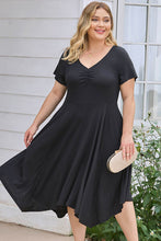 Load image into Gallery viewer, Plus Size Ruched Crisscross V-Neck Short Sleeve Dress