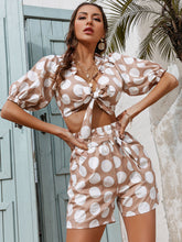 Load image into Gallery viewer, Polka Dot Tie Front Cropped Top and Shorts Set