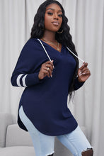 Load image into Gallery viewer, Striped Side Slit V-Neck Hoodie