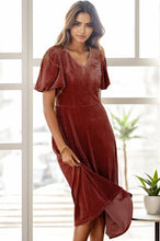 Load image into Gallery viewer, V-Neck Balloon Sleeve Midi Dress