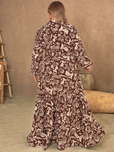 Load image into Gallery viewer, Plus Size Notched Balloon Sleeve Printed Maxi Dress