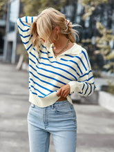 Load image into Gallery viewer, Striped Ribbed Trim Collared Knit Sweater