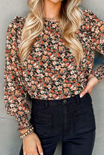 Load image into Gallery viewer, Floral Round Neck Lantern Sleeve Blouse