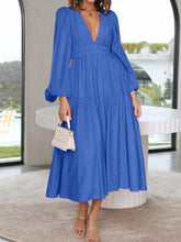 Load image into Gallery viewer, Deep V-Neck Balloon Sleeve Plain Maxi Dress